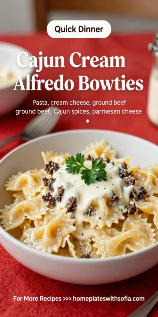 Cajun Cream Cheese Alfredo Bowties with Spiced Ground Beef