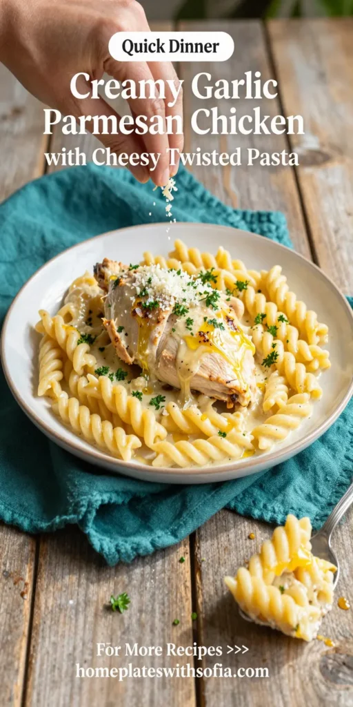 Creamy Garlic Parmesan Chicken with Cheesy Twisted Pasta