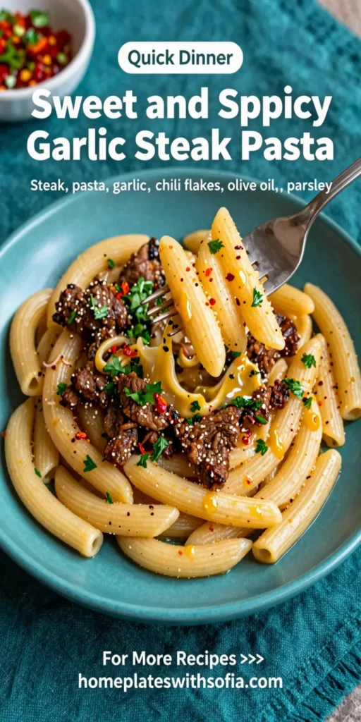 Sweet and Spicy Garlic Steak Pasta