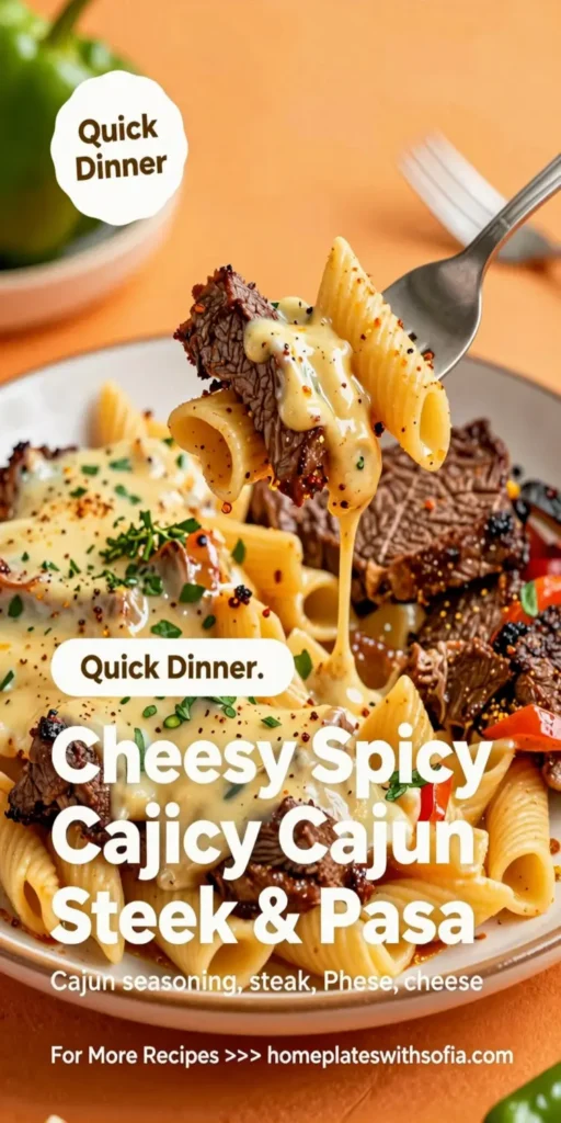 Cheesy Spicy Cajun Steak & Pasta Skillet