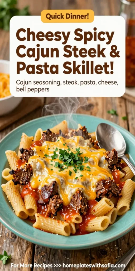 Cheesy Spicy Cajun Steak & Pasta Skillet