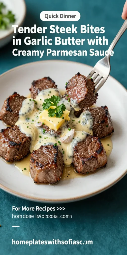 Tender Steak Bites in Garlic Butter with Creamy Parmesan Sauce