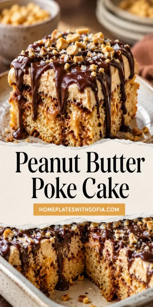 Peanut Butter Poke Cake with Chocolate Drizzle
