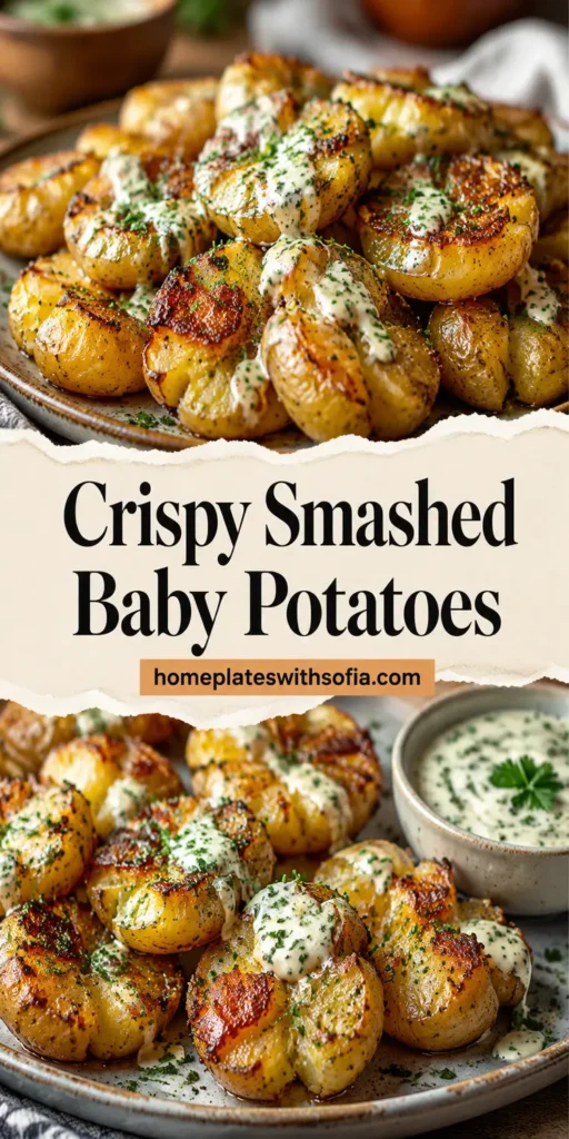 Crispy Smashed Baby Potatoes with Garlic Sauce