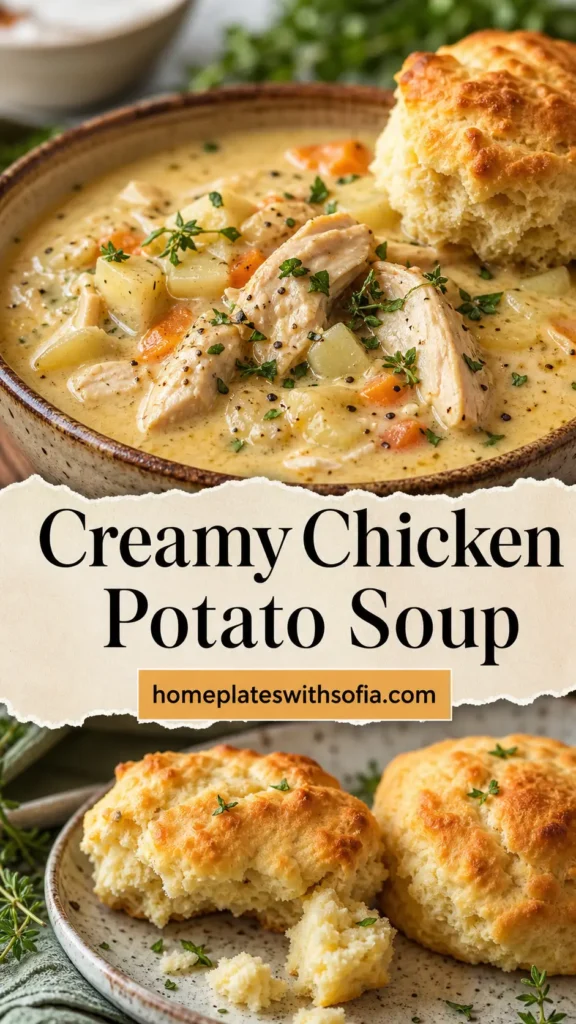Creamy Chicken Potato Soup with Biscuits