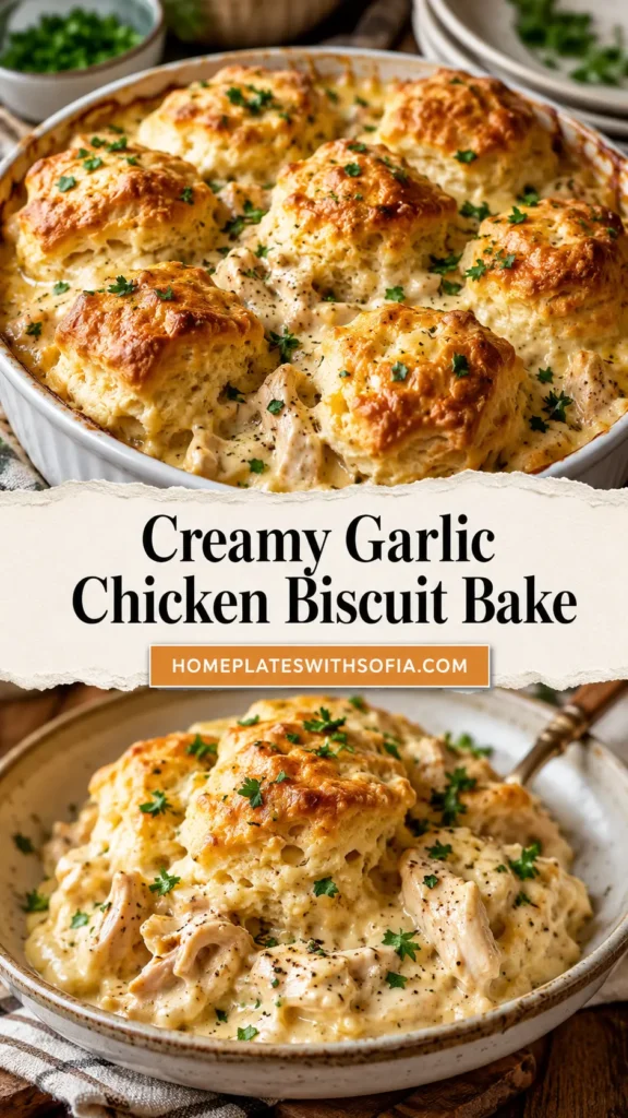 Creamy Garlic Chicken Biscuit Bake
