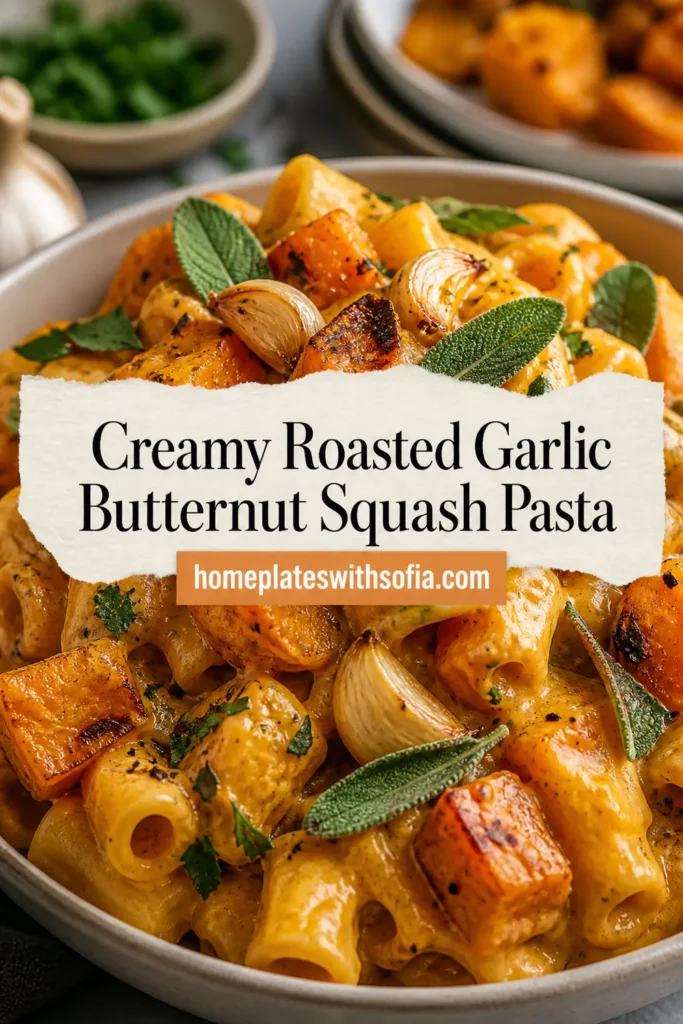 Creamy Roasted Garlic Butternut Squash Pasta.