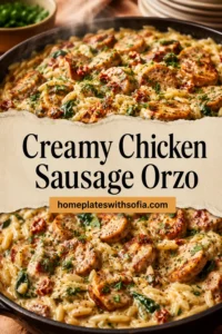 Creamy Chicken Sausage Orzo Skillet - Eat Yourself Skinny