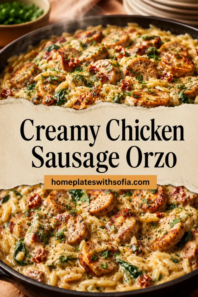 Creamy Chicken Sausage Orzo Skillet - Eat Yourself Skinny