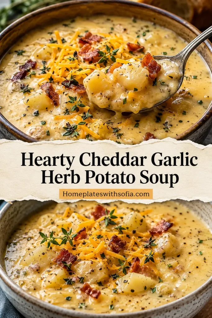 Hearty Cheddar Garlic Herb Potato Soup