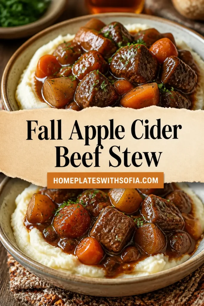 Fall Apple Cider Beef Stew over Mashed Potatoes Dinner Recipe