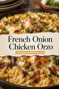 French Onion Chicken Orzo Casserole