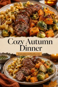 Cozy Autumn Dinner with Sausage, Pasta, Brussels Sprouts, and Butternut Squash