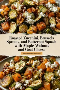 Roasted Zucchini, Brussels Sprouts, and Butternut Squash with Maple Walnuts and Goat Cheese